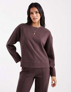 Threadbare co-ord cotton jersey mix soft touch long sleeve sweatshirt in chocolate brown | ASOS