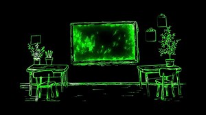 Download Neon frame effect, classroom with blackboard on black background for free