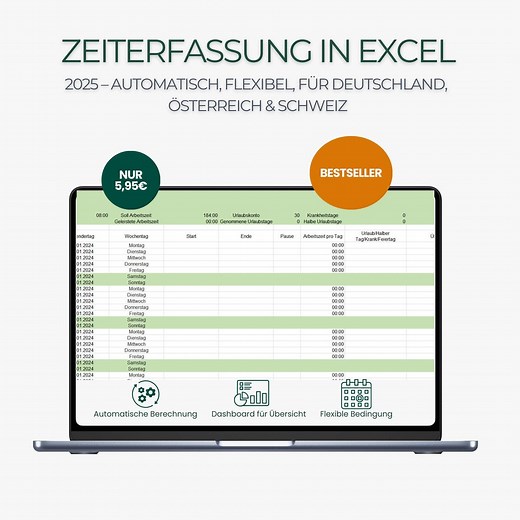 Arbeitszeiterfassung 2026 | Excel Vorlage | #Stundenzettel #Excelvorlage #Zeiterfassung - Etsy.de