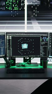 Vertical Server farm computer systems controlling network resources through node tree programming software. Visual programming tools on PC screens enabling streamlined data processing