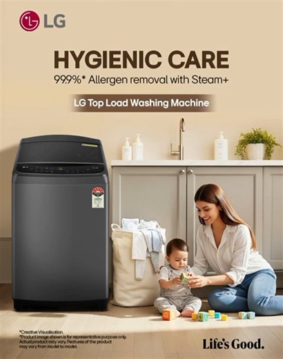 Give your little one’s clothes the hygienic care they deserve! The LG Top Load Washing Machine with Steam technology removes up to 99.99%* Allergens, ensuring a deep clean that keeps your child’s world safe, soft, and spotless. Know more at https://bit.ly/4cLz5QP #LG #LGIndia #LifesGood #HygienicCare #InBuiltHeater #LGTopLoad #LGWashingMachine #HomeAppliances | LG Global