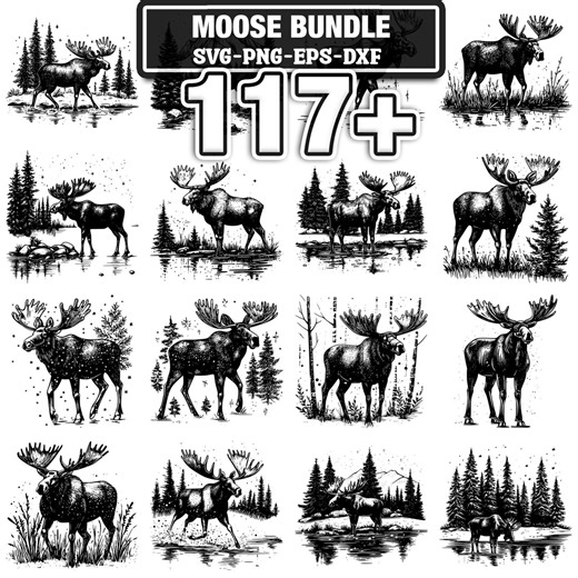 117  Moose Svg, Png, Dxf, Eps Designs Bundle | Instant Digital Download - Etsy