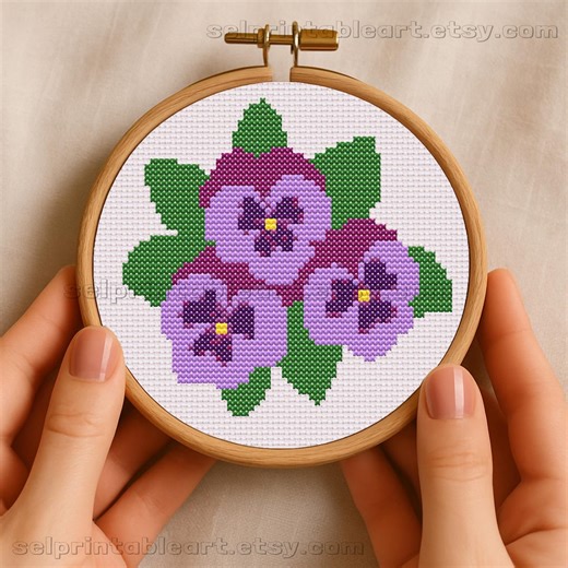 Small Pansy Cross Stitch Pattern, Mini Purple Floral Ornament Embroidery, Spring Flower Cottagecore Needlework for DIY Home and Gift PDF - Etsy UK