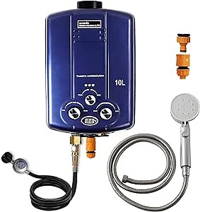 Amazon.com: Gateenon Tankless Water Heater Propane 2.64GPM 10L - On Demand Instant Hot Water Heater Propane Gas with Garden Hose Adapters for Outdoor Camping Shower, Farm, Cabins, RV, Blue