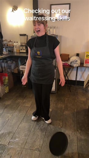 Practicing our waitressing skills… #waitress #hospitality #challenge #fyp #cafe