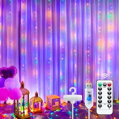 LED Curtain String Lights (300 LEDs), Suitable For Room LED Lighting, Featuring Colorful Lights With 8 Light Modes, Equipped With A USB Remote Control Plug, Cute Indoor And Outdoor Home Decoration String Lights,Room Decor,Led Lights For Room | SHEIN