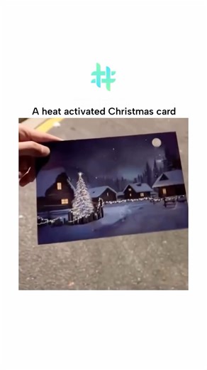 TechToids | Apple, AI & Tech Leaks on Instagram: "Thermochromic Christmas card It looks like magic when the village lights appear — but this isn’t a trick; it’s predictable chemistry layered into print. What most people miss: the heat isn’t “activating” the card — it’s revealing what was already there. If you’ve ever wondered whether heating paper like this is risky, that hesitation makes sense. Leuco dyes in heat-sensitive inks turn transparent around low temperatures. The hidden artwork sits b