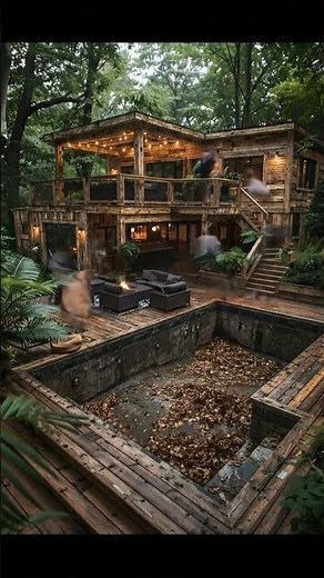 Forest Oasis: Building a Dream Cabin with a Pool #viral #homedesign