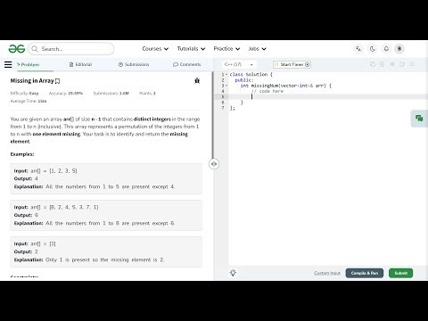 Missing in Array | Bruteforce | Optimal approach | C++ | Leetcode solution |