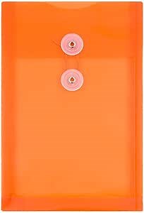 JAM PAPER Plastic Envelopes with Button & String Tie Closure - 6 1/4 x 9 1/4 - Bright Orange - 3/Pack