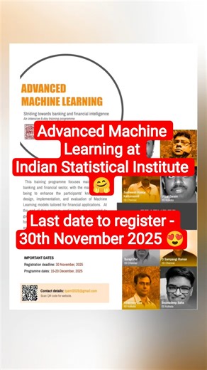 Join the Advanced ML Training Programme, 15–20 December 2025📍 Indian Statistical Institute, Chennai