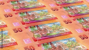 Fiji Fijian Dollar 50 Banknotes Money Printing House, Printing Fifty Fijian Dollar, Printing Press Machine Print out Fijian Dollar, Being printed by currency press machine 50 Fijian Dollar