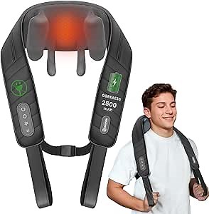 COMFIER Cordless Neck Shoulder Massager with Heat, Shiatsu Neck Back Massage for Pain Deep Tissue, 4D Kneading, Gifts for Dad Mom