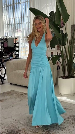 Ocean Breeze: Halter Drop Waist Maxi Dress in Aqua Blue 🌊💙