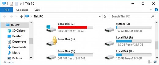How to Solve Windows 10/7 C Drive Red Bar (Low Disk Space) Problem