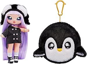 Na Na Na Surprise Cozy Series Isla Waddles 7.5" Fashion Doll Penguin-Inspired with Purple Hair, 2-Piece Outfit and Fuzzy Clip-on Purse, Poseable, Great Toy Gift for Kids Ages 5 6 7 8+ Years