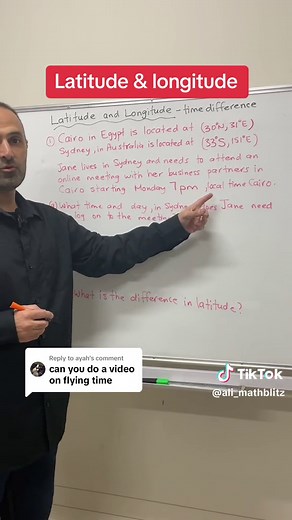Replying to @ayah #latitude #longitude #time #difference #cities #cairo #sydney #math #question #HSC #2023 #standard #edutok #study #learn #school #teacher #viral #video #fyp #foryou #fypシ #instagram #mathblitz