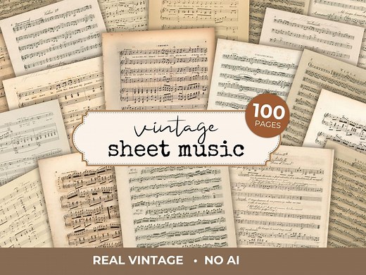 100 Vintage Sheet Music Pages | Printable Ephemera for Junk Journals, Scrapbooking, Crafts | Real Old Book Pages - NO AI (digital Download) - Etsy