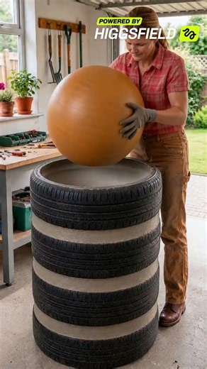 Genius Concrete Sink Build Using Tires & a Yoga Ball 🛠️✨ #upcycling #diy