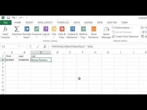 Concatenate and Proper - Nested Functions -Excel 2013