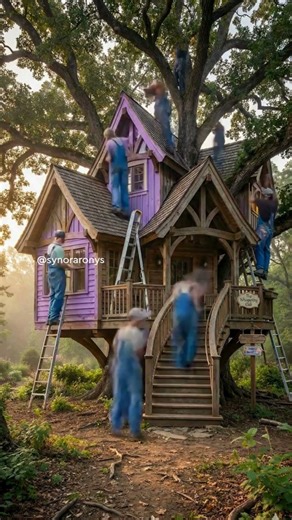 Clearing Overgrown Land & Building a PURPLE Treehouse | Satisfying Forest Transformation