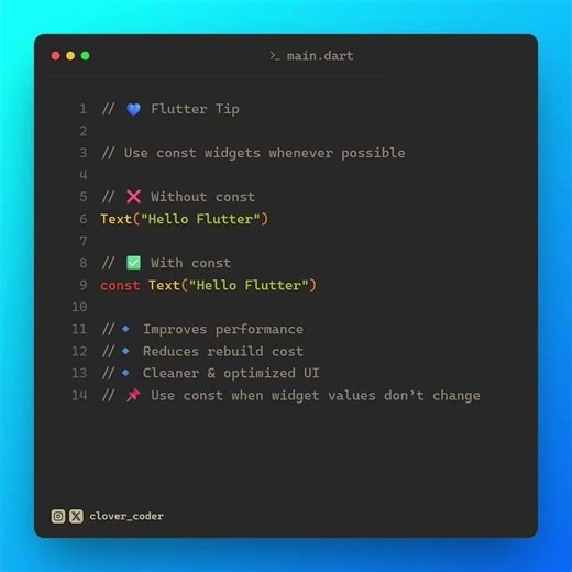 Follow @clovercoder for daily Flutter & programming tips 🍀