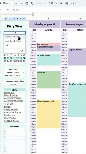 Ultimate Student Planner Spreadsheet | Class Schedule, Assignment Tracker & More