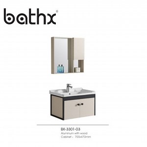 [Hot Item] Modern Rest Room Ceramic Basin Wooden Aluminum Bath Vanity Simple Design Bathroom Wash Basin Mirrored Cabinet
