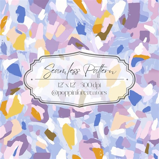 Abstract Brush Stroke | Seamless Pattern PNG | Terrazzo Purple Blue Yellow | Fabric Design | Digital Paper | Textile Art | Repeat Background - Etsy