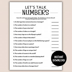 Icebreaker Game, Printable Lets Talk Numbers Game, Printable Trivia Game, Minimalist Party Starter Game, Trivia Icebreaker Game - Etsy