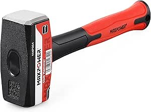 MAXPOWER 3lb Club Hammer, Small Sledge Hammer with 9 inch Fiberglass Handle, Drop Forged Steel Head