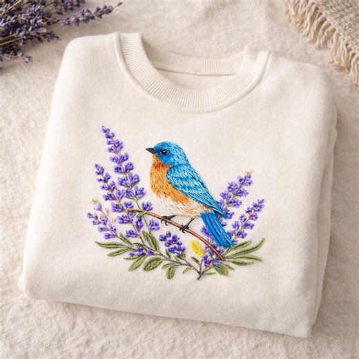 Bluebird Lavender Embroidery Design File Floral Bird Wildflower Machine Pattern Instant Download - Etsy