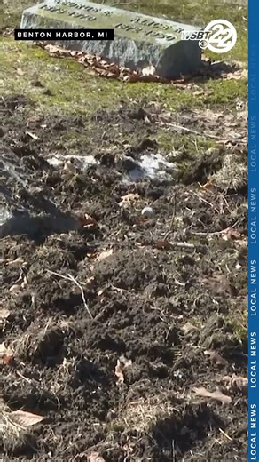 Melting snow reveals damaged, knocked-over headstones at cemetery