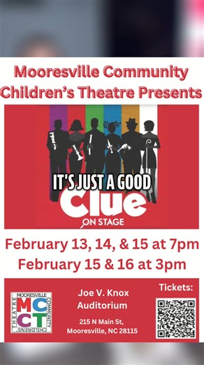 Get ready for a night of mystery and fun with the cast of Clue! Originally a board game, then a cult-classic movie, and now a thrilling stage adaptation—this show is a must-see! Mooresville Community Childrens Theatre presents Clue on February 13-16 at the Joe V. Knox Auditorium. Get your tickets now at mooresvillechildrenstheatre.org! #lkn #local #goodmorninglkn #theatre #clue | WSIC News | Facebook