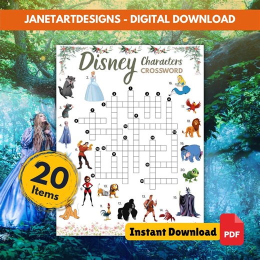 DISNEY CHARACTERS Picture Crossword Puzzle With Answer Keys | Printable Family Friends Party Quiz Game - Etsy