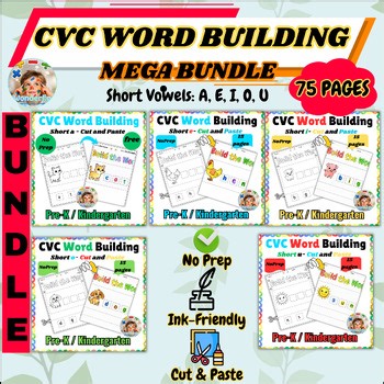 CVC Short Vowel Worksheets Bundle | Cut and Paste Word Building Pack