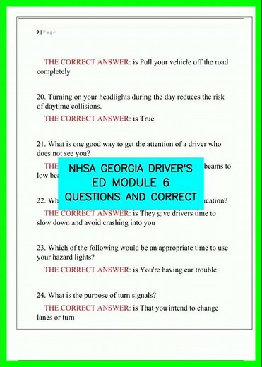 NHSA GEORGIA DRIVER'S ED MODULE 6 QUESTIONS AND CORRECT video
