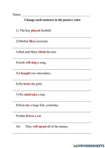Active and Passive Voice Exercise - Simple Present, Simple Past Tense and Future Tense worksheet