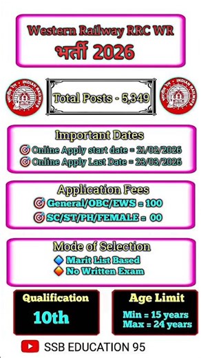 Western Railway RRC WC Vacancy 2026...#railway #RRC #rrc_group_d