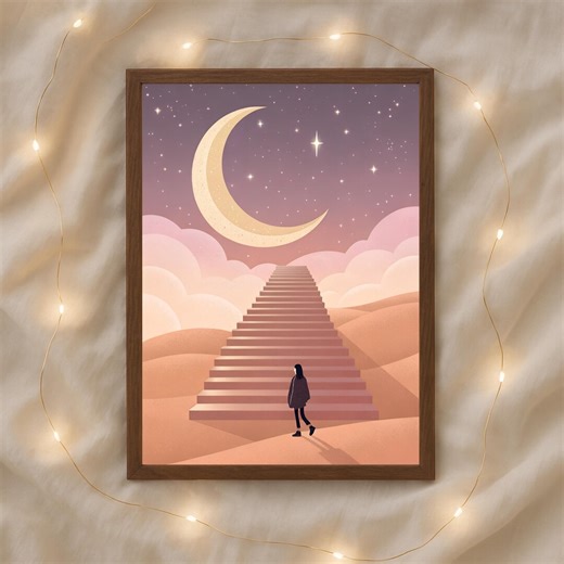Stairway to Moon Poster | Surreal Crescent Moon Art Print - Etsy