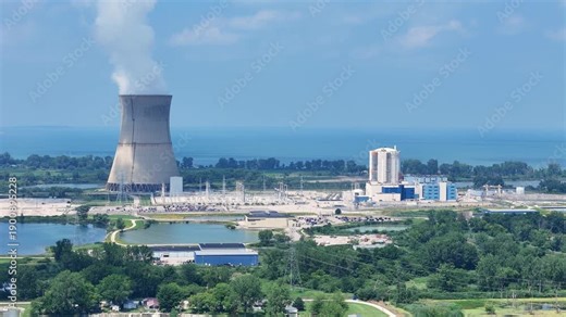 Davis-Besse Nuclear Power Plant generating electricity near Lake Erie, Oak Harbor, Ohio, USA - it had a near meltdown in 2002