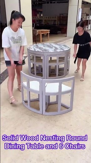Solid Wood Nesting Round Dining Table and 6 Chairs
