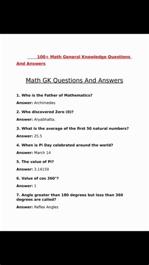 Maths G.K Q&A (#12) #mathematics #maths #edit
