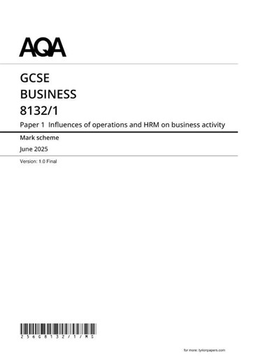 AQA GCSE Business Paper 1 2025 Mark Scheme