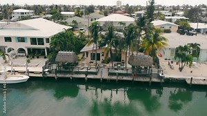 High up aerial view of Key Colony Beach is a municipality in the middle of the Florida Keys, Monroe County, Florida, United States.