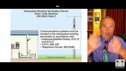 Communication systems must be bonded to the intersystem bonding termination device to minimize damage from induced voltage differences between the communication and power systems from a lightning event. Check out this video as Mike explains how to properly bond communication systems per the National Electrical Code. Visit MikeHolt.com/newsletters.php?action=display&letterID=2530 #NationalElectricalCode #NEC #NECRequirements #NECCode #MikeHolt #MikeHoltEnterprises #Electrician #ElectricalTrade #E