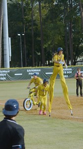 324K views · 5.8K reactions | Doubt you've ever seen a 9 foot man, man on a bike and a man that just hit a home run, all run home together路‍♂️ #savannahbananas #bananaball #homerun #stilts #celebration #baseballlife | The Savannah Bananas | Facebook