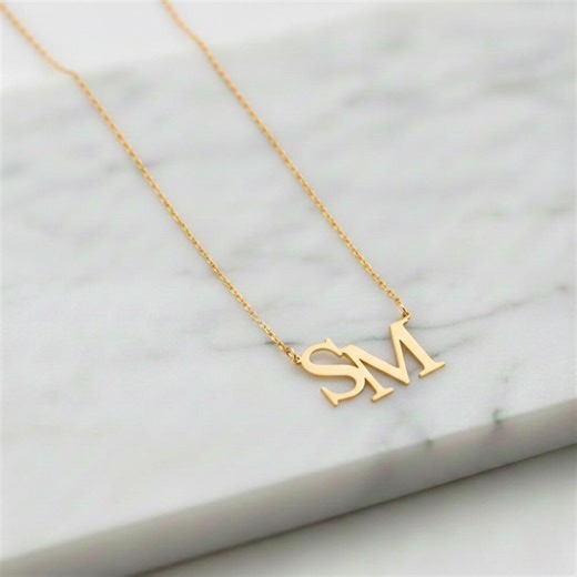 Custom Initial Necklace • Two Letter Pendant • Gold, Rose Gold, Silver • Personalized Initial Jewelry - Etsy