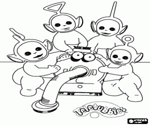 The Teletubbies with Noo-Noo coloring page printable game