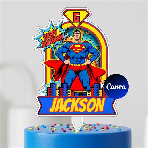 Editable Superman Cake Topper | Editable Canva File | Printable (digital File) - Etsy
